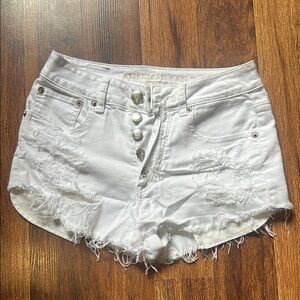 American Eagle Outfitters White Jean Shorts Distressed Cut-Off
